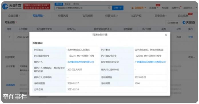 王蒙前經(jīng)紀(jì)公司被凍結(jié)219萬(wàn)股權(quán) 新增2則股權(quán)凍結(jié)信息