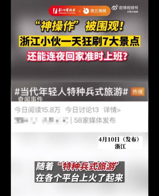男子狂刷7大景點 次日準時上班