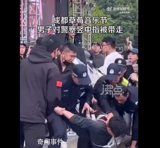 成都草莓音樂節一男子對警察豎中指 已被警方帶走