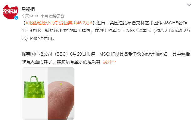 比鹽粒還小的手提包賣出46.2萬 MSCHF以其備受爭議的設計而聞名