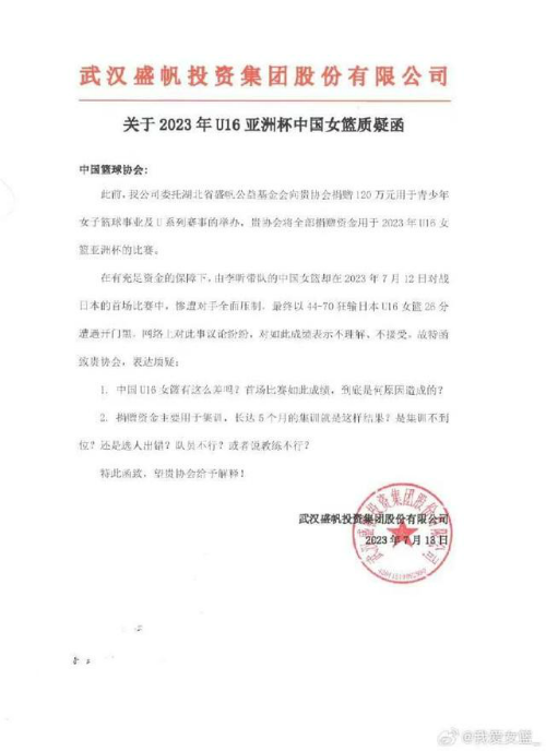 U16女籃慘敗日本后贊助商質(zhì)問籃協(xié)