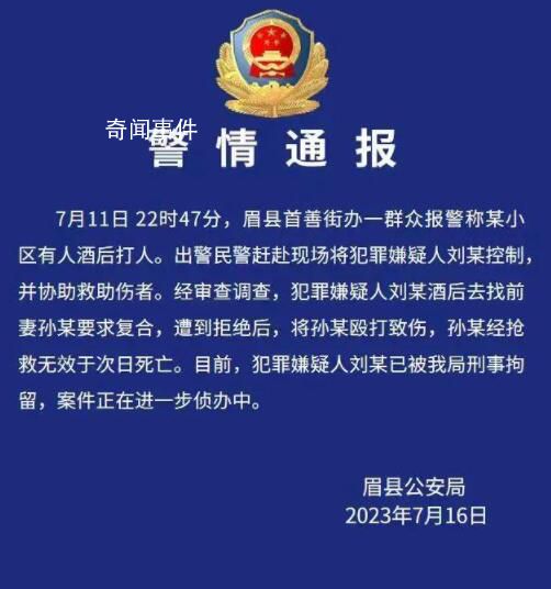 男子找前妻復合未果打死對方 被刑拘