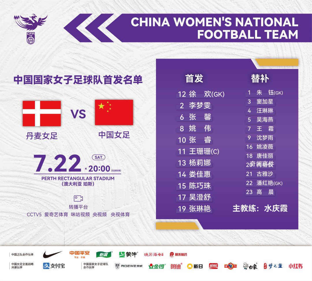 中國女足世界杯首戰 中國女足將對陣丹麥女足