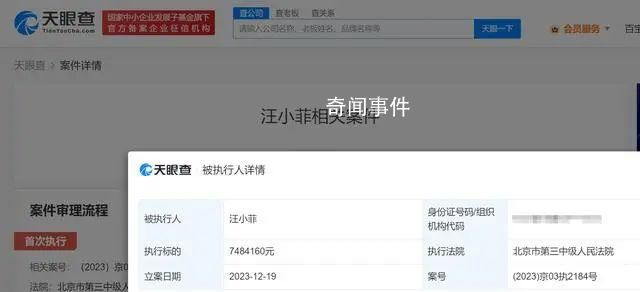 汪小菲被強制執行748萬 執行法院為北京市第三中級人民法院