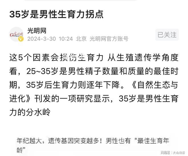 35歲是男性生育力拐點 25~35歲是男性精子數量和質量的最佳時期